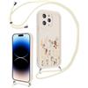 Votvloay Cover Cordino per iPhone 16 Pro 6,3,Corda Collana Tracolla Laccio Ragazze Custodia con Aesthetic Fiori Disegni, Sottile Silicone TPU Bumper Antiurto Protettiva Case per iPhone 16 Pro, Beige2
