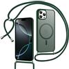 Doxxvai Cover con Cordino per iPhone 16 Pro, Custodia Magnetica per MagSafe, Antiurto & Protezione Fotocamera, Retro Opaco Semi-Trasparente, Tracolla Regolabile e Rimovibile, Verde Scuro
