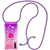 HongMan Custodia con Cordino per Samsung Galaxy A50/A30S/A50S, Liquid Quicksand Cover con Collana Practical Stylish, Trasparente Silicone Glitter Liquido Antiscivolo Case per Cellulare Girocollo