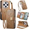 Fertuo Cover per Xiaomi Redmi 14C 4G / POCO C75, Fiori Custodia a Libro Portafoglio Antiurto in Pelle PU Flip Case Interna Silicone con Porta Carte, Supporto, Chiusura Magnetica e Cinturino, Marrone