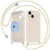 Doxxvai Custodia Magnetica con Cordino per iPhone 15, Cover Compatibile MagSafe Antiurto TPU Silicone Morbido, Tracolla Regolabile Staccabile per Collo o Spalla, Custodia per Cellulare, Bianco