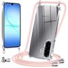 Vauki Cover con Cordino per Samsung Galaxy A17 5G/4G,Custodia con Laccio Collana Tracolla Trasparente Silicone TPU+PC Bumper Back Antigraffio Proteggere Case Corda per Samsung Galaxy A17,Rosegold