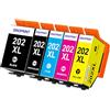 SINOPRINT 202XL Multipack Compatibile per Epson 202XL Cartucce d'inchiostro per Epson Expression Premium XP6100 XP6105 XP6001 XP6005 XP-6000 XP-6005 XP-6100 XP-6105 XP-6001(5 Pacco)
