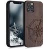 kwmobile Custodia Compatibile con Apple iPhone 12 / iPhone 12 Pro Cover - Back Case in Legno con Bumper in Silicone TPU - Bussola vintage marrone scuro
