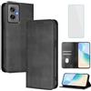OUEAYIEN Cover per Motorola Moto G55 5G Custodia a Libro con Vetro Temperato Blocco RFID Antiurto Pelle Portafoglio Porta Carte Supporto Stand Vintage Flip Custodia per Motorola G 55 MotoG55 Nero