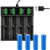 Dhqkqg Batteria ricaricabile da 3,7 V con caricatore, 4 pezzi da 2200 mAh, ricaricabile NIMH con 4 pollici LCD, ricarica rapida USB, per torcia, torcia, torce frontale, fotocamera, piccolo ventilatore