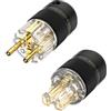 Brollitest Spina Schuko HiFi High-End con contatti placcati in rodio, spina di alimentazione Power Plug trasparente + accoppiatore IEC C15 accoppiatore per apparecchi freddi (Trasparente placcato oro)