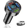 Qneneam Accendisigari USB 4 Porte 66W, Caricatore Rapido Auto USB A, Connettore Accendisigari Ricarica Rapida per Tablet Dispositivi, Caricabatterie Voltmetro LED, Compatibile con iPhone, Android, Samsung