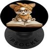Bookworm Teacher Theme Library Reader Gr Piccolo cucciolo aperto libro lettura cane amante grafico ritratto PopSockets PopGrip Adesivo