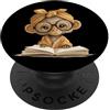 Teacher Student Reader Library Bookworm Scimmia bambino libro aperto lettura animale amante grafico ritratto PopSockets PopGrip Adesivo