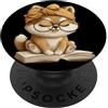 Bookworm Teacher Theme Library Reader Gr Baby Tiger Libro Aperto Lettura Ritratto Grafico PopSockets PopGrip Adesivo