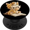 Bookworm Teacher Theme Library Reader Gr Volpe Libro Aperto Lettura Animali Amante Grafica Ritratto PopSockets PopGrip Adesivo