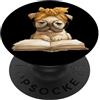 Teacher Student Reader Library Bookworm Fiocco rotondo con grafica a forma di carlino, libro che legge un amante del cane PopSockets PopGrip Adesivo