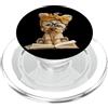 Bookworm Teacher Theme Library Reader Gr Gattino Libro Aperto Lettura Amante Gatto Ritratto Grafico PopSockets PopGrip per MagSafe