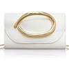 Larcenciel Pochette Donna,Borsa a Tracolla in Pelle PU con Catena Rimovibile,Borsetta da Sera da Donna,Borsa a Spalla con Decorazione in Metallo, Clutch per Feste, Matrimoni, Prom,22x12.5x5CM(Bianca)