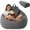 CAIEJSAEN Fodere per pouf lavabile, XL Bean Bag per adulti, grigio, per esterni e soggiorno, 100 x 120 cm, senza imbottitura