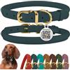 BRONZEDOG Collare per cani arrotolato in pelle con targhetta QR ID, regolabile, morbido, rotondo, per cani di taglia piccola, media e grande, cuccioli e gatti (denim, 18-25 cm)