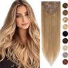 Silk-co Extension Capelli Veri Clip 8 Fasce Remy Human Hair 25cm 50g 8pcs Estensioni Full Head Biondo Scuro