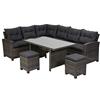 greemotion Set mobili giardino lounge modello "Tessin" composto da 2 divani con tavolo con piano in vetro e 2 sgabelli, set mobili giardino da 5 pezzi, grigio