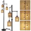 Rayofly Lampada da terra dimmerabile con paralume in rattan, lampada da terra vintage a 3 luci con dimmer, lampada da terra industriale per soggiorno, camera da letto, cameretta dei bambini, 165cm