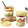 Jogoico Overnight Oats Jars, 2 pezzi Barattoli di avena durante la notte con coperchio e cucchiaio, Tazza di Muesli To Go, Tazza Yogurt e Cereali per Insalate Latte Cereali Frutta(Giallo, 350 ml)