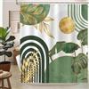 hometrixx Tenda Doccia Boho 180x200 cm Verde Chiaro Oro Metà Secolo Astratto Foglia Sole Piante Tropicali Poliestere Impermeabile Tenda Vasca da Bagno con 12 Ganci Lavabile in Lavatrice per Casa Hotel