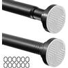 Wusboo Bastone Tenda Doccia Estensibile Senza Forare (72-190 cm), 1 Asta Telescopica a Pressione + 12 Ganci a C, Facile da Installare, Antiscivolo, per Bagno, Finestra, Armadio, Balcone（Nero）