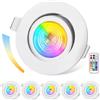 GeyouLux Faretti da Incasso LED Dimmerabili RGB, Faretti a 230V 68mm in Alluminio, IP44 5W 3CCT Plafoniere Orientabili a 38°+ 45°, Faretti da Incasso Bianchi con Telecomando IR per Bagno, 6 Pezzi