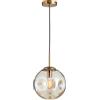 NICRX Lampada a sospensione sferica con sfera di vetro, base dorata e lampada da soffitto a sospensione con globo in vetro (20cm, Ambra)