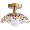 NICRX Vintage Lampada da Soffitto in Vetro Colorato 25cm/30cm,Plafoniera Semi-Incastrata con Base Dorata e Attacco E27,Déco Plafoniere Lampadari per Ingresso,Corridoio,Bagno,Soggiorno (25CM)