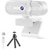 TOALLIN Webcam 2K con Treppiede per Streaming, microfono integrato, FOV 90° Webcam con treppiede e copertura per privacy, fotocamera USB per computer portatile, streaming e videochiamate