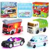 YeoNational&Toys 4 Macchinine Giocattolo da Bagno Galleggianti con Luci Colorate che Cambiano, con Libro da Bagno & Sacchetto Portaoggetti, Macchine Realistiche Senza Fori per Vasca da Bagno per Bambini Piccoli di 1-3