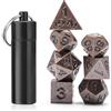 Duluok Set di 7 mini dadi esagonali in metallo, 10 mm, marroni, perfetti per D&D, Pathfinder, Warhammer