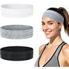 Euqvunn 3 Pezzi Fascia Capelli Donna Sport, Tessuto Antiscivolo Fascia per Capelli Uomo, Fascia Sudore Fronte Elastico Assorbente, Headband per Corsa, Yoga, Palestra (Nero, Bianco, Grigio)