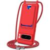SLWYF Custodia per Google Pixel 8 Pro Cover con cordino regolabile, con porta carte, Silicone Antiurto TPU Regolabile Stylish custodia a tracolla per Google Pixel 8 Pro, Rosso