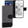 kwmobile Custodia Compatibile con Apple iPhone SE (1.Gen 2016) / iPhone 5 / iPhone 5S Cover Portafoglio - Case Chiusura Magnetica Portacarte Tessuto Similpelle grigio/nero
