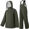Navis Marine Tuta Antipioggia Impermeabile per uomo - Giacca e Salopette da Pioggia con Cappuccio Rimovibile, Abbigliamento da Lavoro in PU Robusto per Edilizia, Industria, Pesca(Green,M)