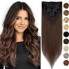 Silk-co Extension Capelli Veri Clip 8 Fasce Remy Human Hair 35cm 60g 8pcs Estensioni Full Head Nero Naturale a Marrone Medio