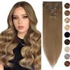 Silk-co Extension Capelli Veri Clip 8 Fasce Remy Human Hair 30cm 55g 8pcs Estensioni Full Head Marrone Chiaro