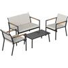 Outsunny Set Mobili da Giardino per 4 Persone, Lounge Traspirante con Divano 2 Posti, 2 Poltrone e Tavolo in Metallo | Aosom Italy
