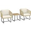 Outsunny Set da Giardino 3 Pezzi, Tavolo a Doghe in Legno, 2 Poltrone, Cuscini Spessi Lavabili, Struttura in Acciaio Zincato, Bianco Crema | Aosom Italy