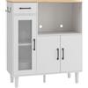 HOMCOM Credenza da cucina con cassetto, Armadio con 2 ante e vano aperto, porta in vetro acrilico rigato, 80x34x91 cm, Bianco | Aosom Italy