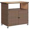Outsunny Carrello Cucina con Piano, Ripiano, Ruote e Maniglia Laterale, in Rattan, 95x54x84 cm, Marrone | Aosom Italy