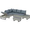 Outsunny Salotto da Giardino 3 Pezzi in Rattan, Divano Angolare a L con Schienale Regolabile e Tavolino Effetto Legno, Grigio | Aosom Italy