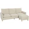 HOMCOM Divano ad angolo 3 posti con pouf contenitore e seduta ampi, in tessuto effetto lino, 210x77x80 cm, Crema | Aosom Italy