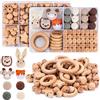 packra Anello di perle in legno 332 pezzi - Lettere e anelli naturali per macramé, fai da te, decorazione e accessori per gioielli