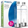 BRITA Confezione da 2 bottiglie per spruzzatore di acqua sodaONE | 2 bottiglie di ricambio da 1 litro | bottiglia in PET leggera e senza BPA in confezione duo | Bottiglie con elementi in acciaio inox