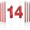 mciskin Candele rosse per il 14° compleanno - Design 3D numero 14 candela per torta con set di 6 candele lunghe/sottili, decorazione rossa per torta per ragazza decorazioni per il 14° compleanno
