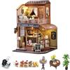 CUTEROOM Kit per casa delle bambole in miniatura fai da te, modello creativo in legno con illuminazione a LED e movimento musicale, regali per famiglia di amici (incontro di tempo)
