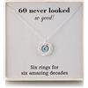RareLove 60° compleanno regalo per donne gioielli, in argento Sterling 925 con 6 anelli, con zaffiro e pietra portafortuna per 6° anniversario, sei anelli per sei decenni, Argento